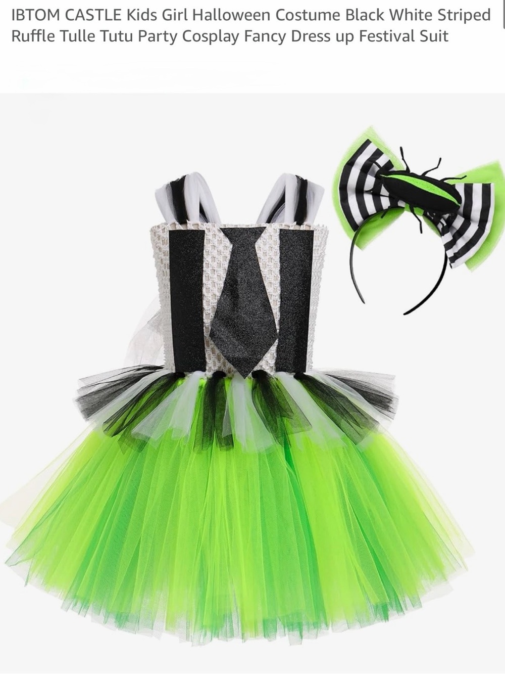 Girls' Green and Black Halloween Tutu Costume - Beetlejuice. Age 7-8. New in pac